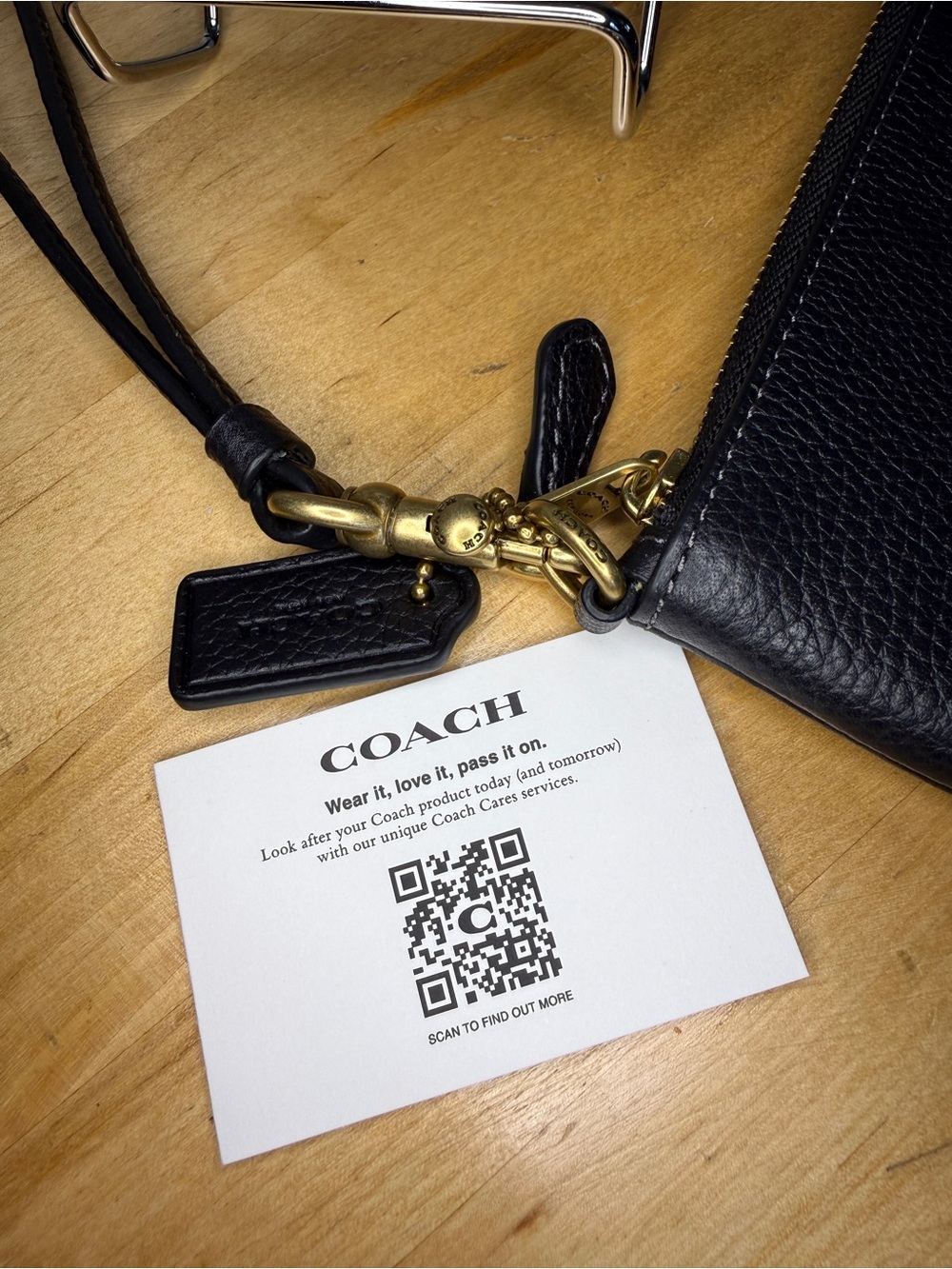 Coach Black Pebbled Leather Wristlet with Gold Hardware - Picture 3 of 10